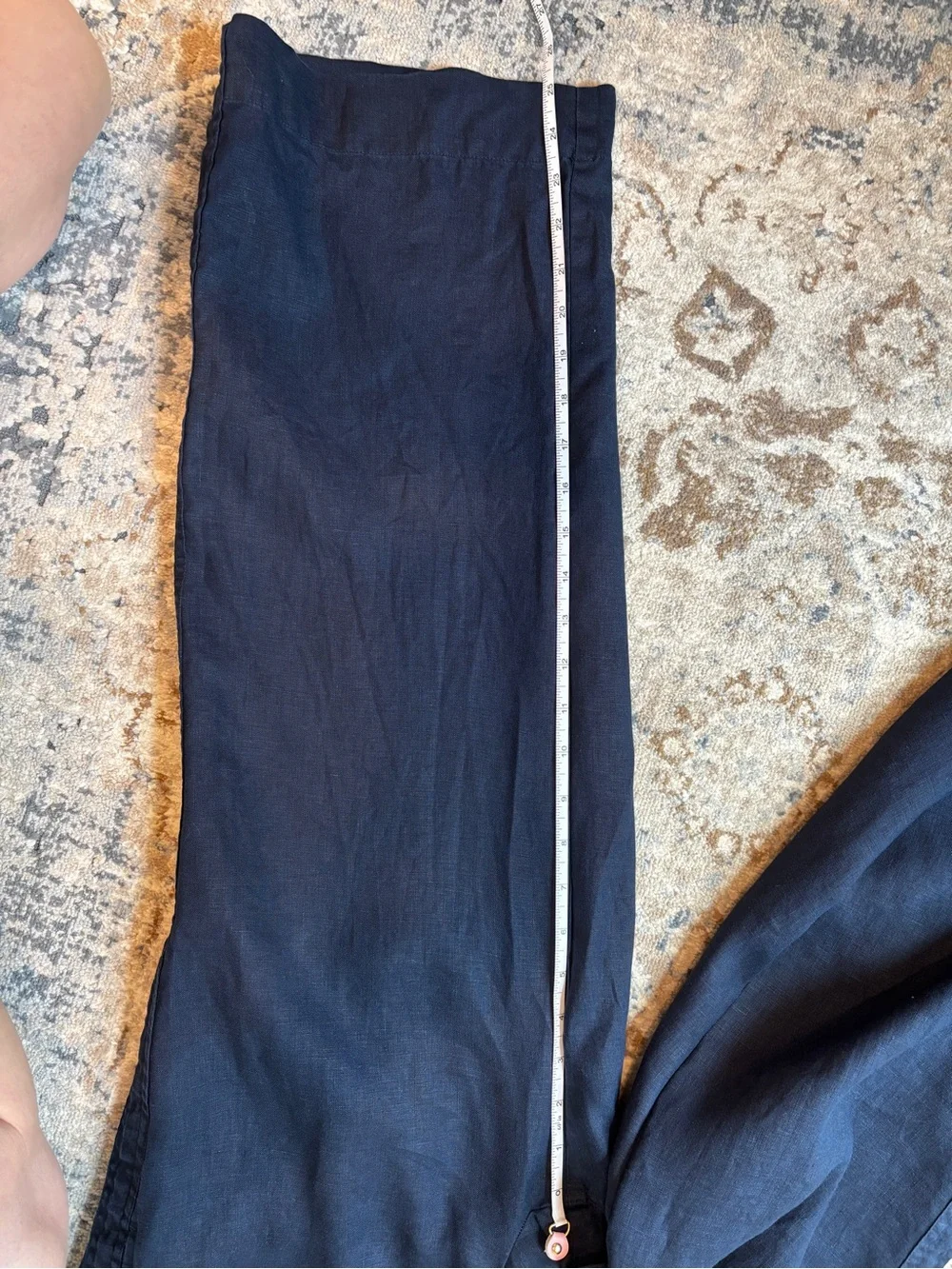 Quince Navy Wide-Leg Drawstring Linen-Blend Pants